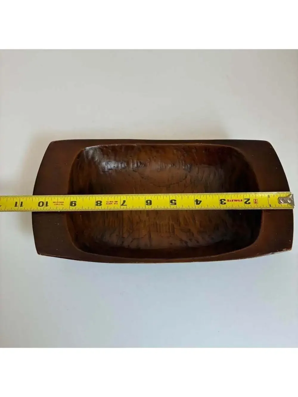 Vintage Japanese Carved Wood Bowl Tray 10” Signed Artisan Handled Rustic Decor
